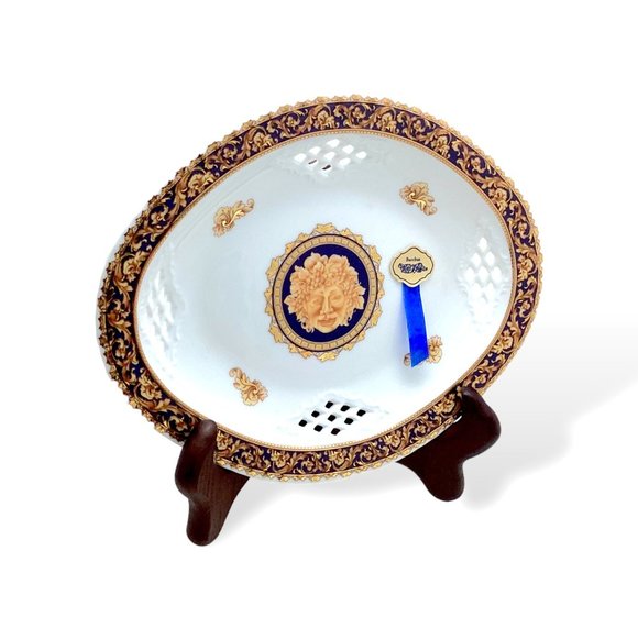 Vintage Limoges BACCHUS Oval Platter 9.25 in Porcelain China God Face Gold Gild - Picture 3 of 16